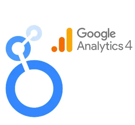 The Google Analytics 4 and Google Looker Studio logos, connected by a symbolic link.